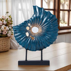 Unique Round Coin Sculpture Decorative Objects for Shelf Home Decor Accents, Modern Abstract Tabletop Decor Items for Living Room Fireplace Mantel, Above Cabinet (Blue L)