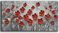 YaSheng Art - Hand painted 3D Oil Paintings On Canvas Red Flowers Paintings Modern Home Decor Abstract Artwork Canvas Wall Art Paintings,Stretched and Framed Ready to Hang 24x48inch