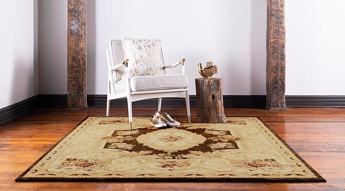 Rugs.com Chateau Collection Rug – 10 Ft Square Brown Medium Rug Perfect for Living Rooms, Kitchens, Entryways