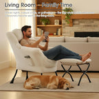 Lvory Lazy Chair with Ottoman, Large Velvet Lounge Accent Chair with a Throw Pillow, Comfy Leisure Sofa Chair for Living Room Bedroom Dorm Room Office Apartment Reading Relaxing Use