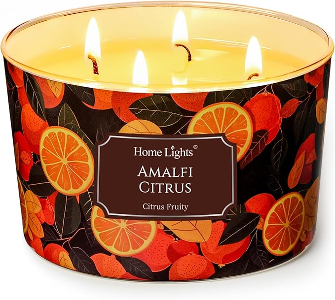 HomeLights 4-Wick Candles for Home Scented - 18oz Soy Wax Blend Candle Long-Lasting Fragrance, Eclectic Mixed Styles Home Decor and Housewarming Gifts, Amalfi Citrus