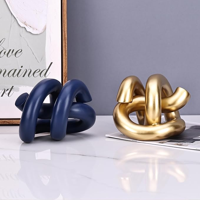 LCCCK Funky Abstract Gold Knot Knick Knacks - Gold Accent Decor for Coffee Table & Tv Stand, Modern Geometric Sculpture Scandinavian Minimalist Home Statue Decorative Objects Entryway Bookcase Book