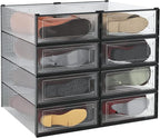 PARANTA 8-Piece Boot and Shoe Storage Box, Stackable Clear Plastic Shoe Box, Space-Saving Shoe Organizer for Boots, Sneakers, and High Heels, Black