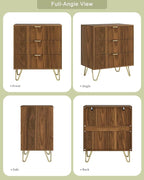 Fluted 3 Drawer Dresser for Bedroom, Modern Storage Bedroom Dresser Chest Cabinet Organizer with Anti-Tip Hardware for Living Room, Dressing Room, Kids Room, Office (Walnut)