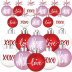 Valentines Tree Decorations, 12 Pcs Valentine Ornaments for Tree, Valentine's Day Hanging Ornament for Christmas Tree, Red Pink White Plastic Ball Ornaments