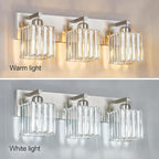 Modern Vanity Light 3-Lights Brushed Nickel Vanity Light Crystal Bathroom Wall Light Bathroom Light Fixtures