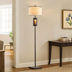 RORIANO 63'' Rustic Floor Lamp for Living Room with 2 Light Sources, Farmhouse Tall Standing Lamp with Amber NightLight, Vintage Lamp for Bedroom Reading Room Office, Bulbs Included (‎Brown)
