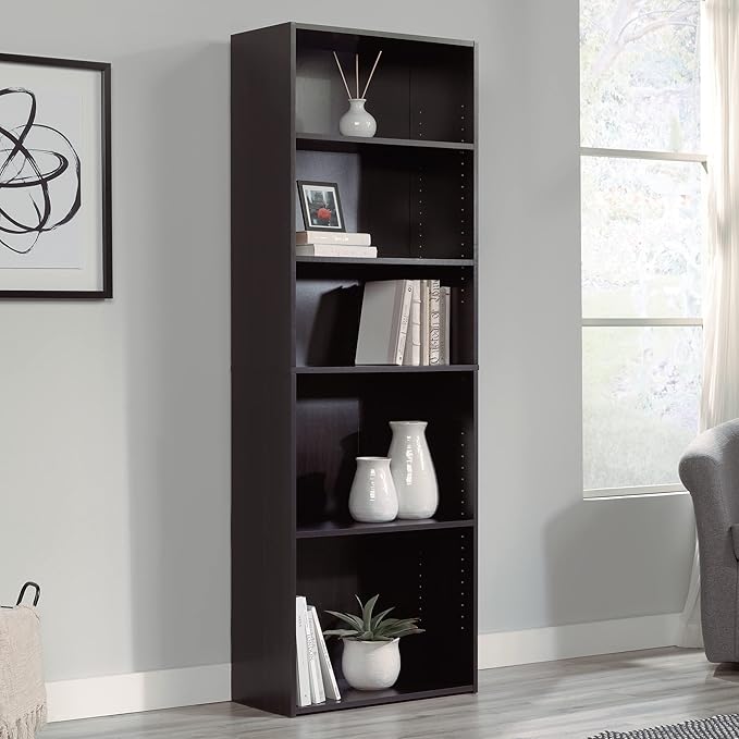 Sauder Beginnings 5-Shelf Bookcase, Bookshelf with Adjustable Storage Shelves, in Cinnamon Cherry finish