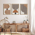 DRACIT Mid Century Boho Modern Wall Art Set Abstract Geometric Wooden Wall Decor Minimalist Line Neutral Artwork Mid Century Wood Art Decor for Living Room Bedroom Office-16x24Inch x3
