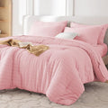 MUXHOMO 7 Pieces Full Comforter Set, Seersucker Bed in a Bag Full Size, All Season Luxury Bedding Set with Comforter, Flat Sheet, Fitted Sheet, Pillowcases & Shams, Pink