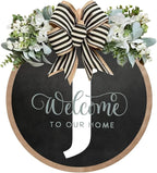 Circular Surname Front Door Welcome Sign - 26 Letter House Wreath, Front Porch Decorations, Year-Round Home Decor (J)