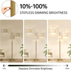 Nintiue Dimmable Floor Lamp - 3 Lights Brass Floor Lamps for Living Room Linen White Shades & Heavy Base, Mid Century Tree Floor Lamp for Bedroom Office, 3 LED Bulbs Included