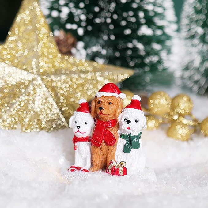 NINIPAPA Christmas Village Accessories 3 Doggy Send for Santa's Villages Cute Resin Christmas Ornaments Decoration