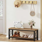BON AUGURE Entryway Bench for Mudroom, Modern Wood and Metal Storage Bench, Farmhouse Shoe Entry Benches for Bedroom, Hall (47 inch Wide, Vintage Oak)