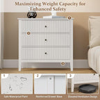 White Large 3 Drawer Dresser Set of 2, Painted 30 Inch Tall Wood Nightstand with Storage, Wide Modern Chest of Drawers with Ball Bearing Slide for Bedroom Hallway Living Room Entryway