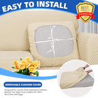 YEMYHOM Stretch Individual Cushion Covers Sofa Chair Seat Cushion Slipcovers Soft Couch Cover Replacement Large Checkered Furniture Protector with Elastic Bottom (1 Pc Cushion Cover, Light Beige)