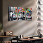 Novatique Street Graffiti Wall Art Banksy Canvas Wall Art Street Art Graffiti Painting Print Colorful Pop Art Wall Decor for Living Room Bedroom,12" x 16" x 3Pcs
