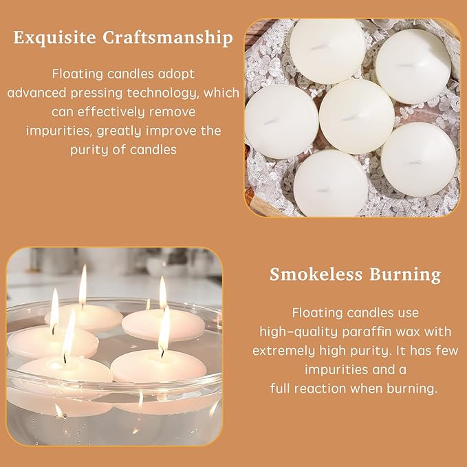 3 inch Floating Candles 30 Packs Ivory Floating Candle for Centerpieces 8-9 Hours Ivory White Floating Candles 3” Water Candles for Cylinder Vases, Pool, Wedding