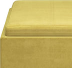 SIMPLIHOME Rockwood Cube Storage Ottoman with Tray - 17 inch Wide Upholstered Velvet Fabric Square Storage Ottoman in Dijon Yellow, Contemporary Cube Ottoman for Living Room with Serving Tray