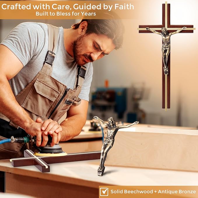 ACHIBANG 10" Crucifix Wall Cross with Jesus – Catholic Wooden Cross for Faith & Blessing, Wall or Home Decor