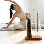 Incense Holder for Sticks 2 in 1 Incense Burner Holder with Storage & Ash Catcher Wooden Base, Glass Vessels, Metal Clip for Meditation, Yoga, Spa, Home & Garden Decor (Two Bases Included)
