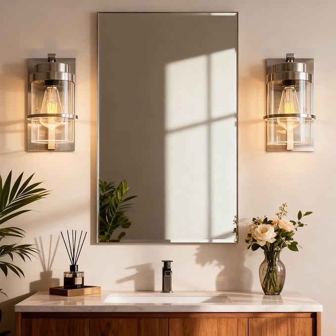 Brushed Nickel Wall Sconces Light,Modern Wall Sconces Bathroom Light Fixtures,Sconces for Small Rooms,10.2'' Beside Lights Wall Mounted (No Bulbs)