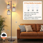 New Upgraded 72" Tall Dimmable Floor Lamp, 3 x 800LM 9W LED Bulbs Included, Farmhouse Standing Lamp with Remote Control, Industrial Tree Pole Floor Lamps for Living Room, Bedroom, Study Room - Brown