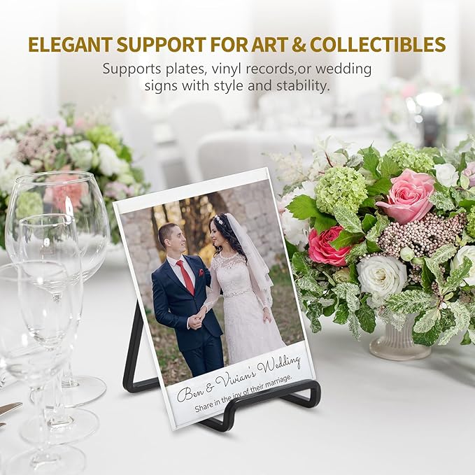 Plate Holder Easel Display Stand - 4.5 inch Metal Plate Stands for Display - Tabletop Picture Stand - Black Iron Easels for Display Pictures | Photo Frames | Book | Decorative Plates | Plaque - 4 Pack