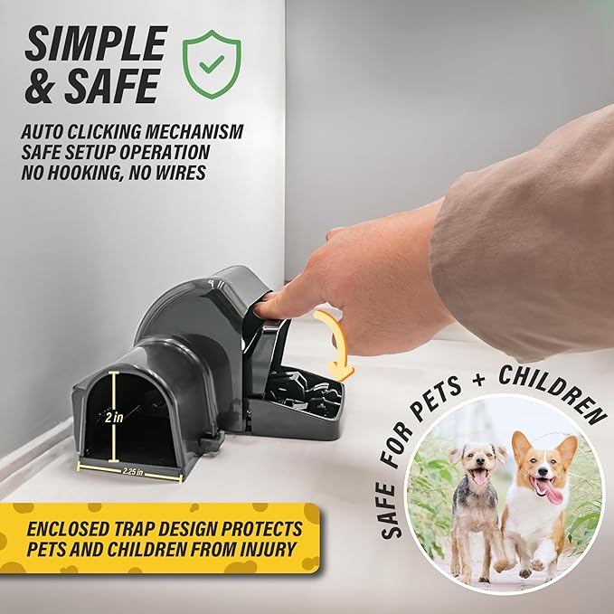 TRATPER Rat and Chipmunk Traps. Prevents Accidental Triggering with Dual Tunneled Design. Covered Snap Traps for Humane Kill, Reusable, Pest Control for Rats, Indoor & Outdoor Use. 4 Pack