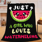 Watermelon Blanket for Girls Women Just A Girl Who Loves Watermelon Throw Blanket Lightweight Fuzzy Cozy Plush Flannel Fleece Blankets for Bed Decor 60"x80"