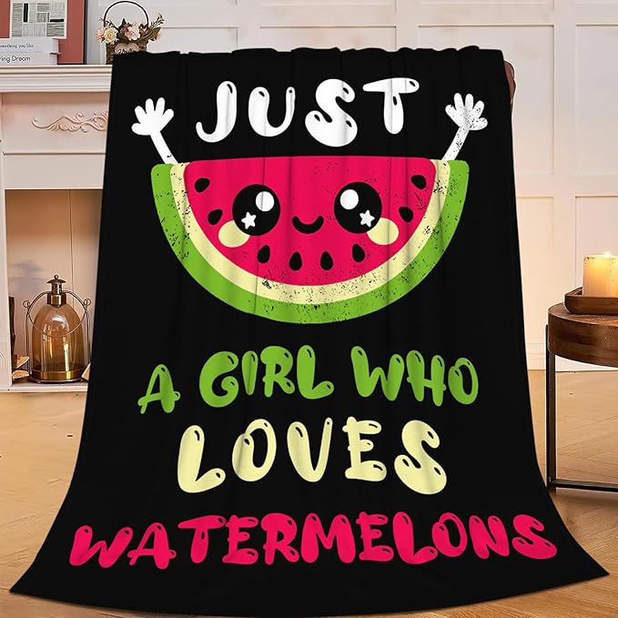 Watermelon Blanket for Girls Women Just A Girl Who Loves Watermelon Throw Blanket Lightweight Fuzzy Cozy Plush Flannel Fleece Blankets for Bed Decor 60"x80"