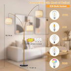 DLLT Modern Floor Lamp for Room: 3-Light Gold Tree Dimmable Floor Lamps with Beige Shades for Living Room - Arc Standing Lamp for Bedroom - Tall Floor Lamp for Office Corner 3 LED Bulbs Included