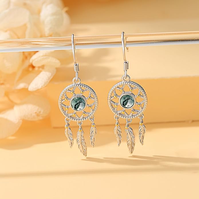 Dream Catcher Earrings for Women 925 Sterling Silver Western Earrings Dream Catcher Dangle Cowgirl Earrings Bohe Jewelry Gifts for Women