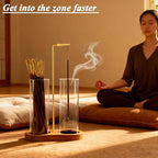 2 in 1 Incense Stick Holder - Glass Incense Holder with Ash Catcher & Incense Storage and Sticky Pads, Anti-Ash Flying Incense Stick Burner for Meditation Yoga Spa Home Office Decor
