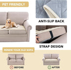 H.VERSAILTEX Couch Cover Chenille Pet Fuzzy Sofa Covers for 2 Cushion Couch Anti Slip Washable Sofa Slipcovers with Strap Soft Couch Protector Cover for Dogs Cats Kids(27.6" x 59", Ivory)
