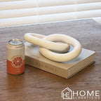 Wood Chain Link Decor – 13” White Wooden Decorative Object for Coffee Table Decor & Neutral Decor for Home – Modern Knot Accent for Shelf Styling, Books, or Housewarming Gifts