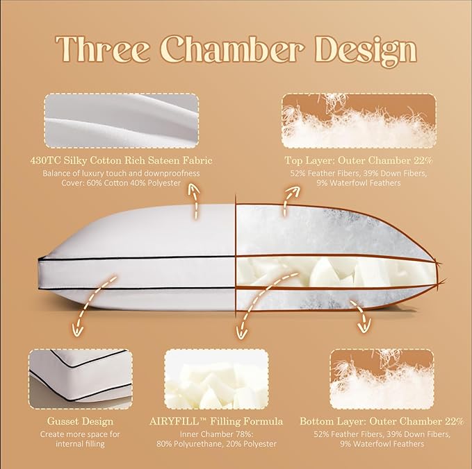 Feather Down Pillows Queen Size Set of 2 with Gusset, Luxury Hotel Collection Bed Pillow 2 Pack, Down Surrounded Gusseted Pillows for Sleeping, Soft Fluffy for Side, Back Sleepers 18x28x2 in.