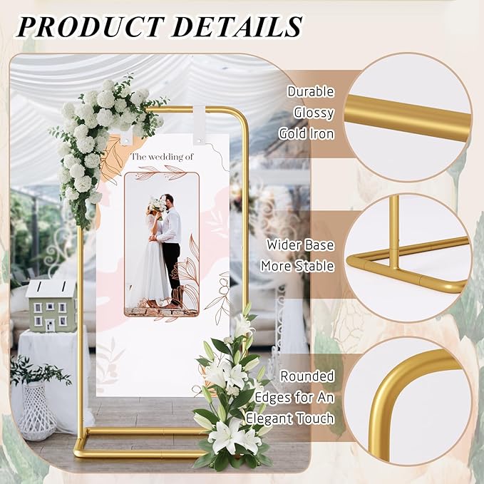 Wedding Welcome Sign Stand, Adjustable Welcome to Our Wedding Sign Holder,Heavy Duty Easel Stand for Sign, Wedding Seating Chart Stand, Easel for Display (Gold)