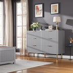 6 Drawer Dresser for Bedroom, Fluted 47.2 in Wide Modern Chest of Drawers with Deep Drawers, Long Large Double Dresser TV Stand, Wooden Dresser Organizer for Living Room, Hallway, Kids Room, Grey