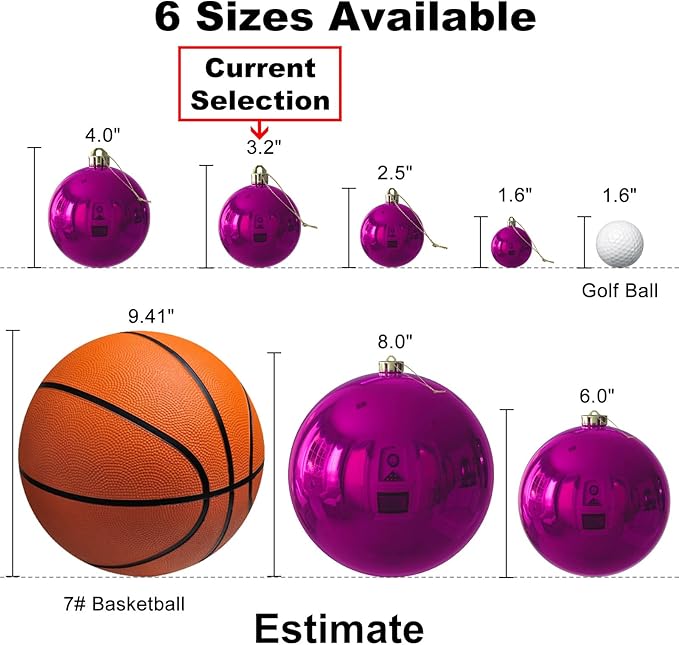Fuchsia 3.2" Large Christmas Balls - Christmas Tree Decoration Ornaments Shatterproof Hanging Balls for Birthday Halloween Holiday Wedding Decorations Set of 10pcs