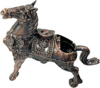 Metal Ornament Galloping Horse Statue Classic Bronze Finish Luxury Home Decor Multi Functional Sculpture for Living Room Office Desk Feng Shui Art with Set of 5 Lucky Charm Ancient Coins (D3 Bronze)