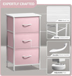 Sorbus Nightstand with 3 Drawers - Bedside Furniture & Accent End Table Chest for Home, Bedroom Accessories, Office, College Dorm, Steel Frame, Wood Top, Pastel Fabric Bins (Pink)