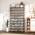 VTRIN 10 Tier Shoe Rack Tall Large Capacity 50 Pair Wide Shoe Organizer with Two Hooks Sturdy Metal Shoe Shelf for Entryway, Closet, Bedroom