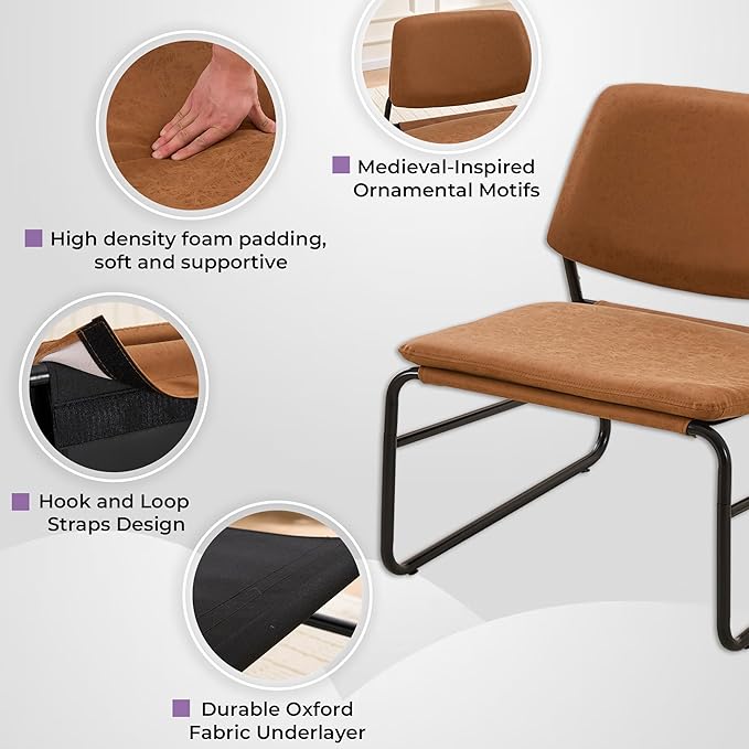 DAICO Modern Accent Chair Waterproof Armless Sling Accent Chairs Comfy Upholstered Side Sitting Chairs with Metal Frame for Living Room Bedroom Balcony Garden, Faux Leather, Camel