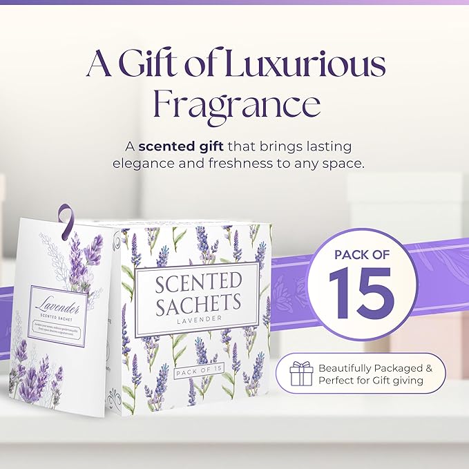 15 Pack Lavender Sachets for Drawers and Closets, Scented Sachets for Drawers, Closet Freshener Sachet for Drawers to Refresh Any Space, Lavender Sachet Bags, Scented Drawer Fresheners for Dresser