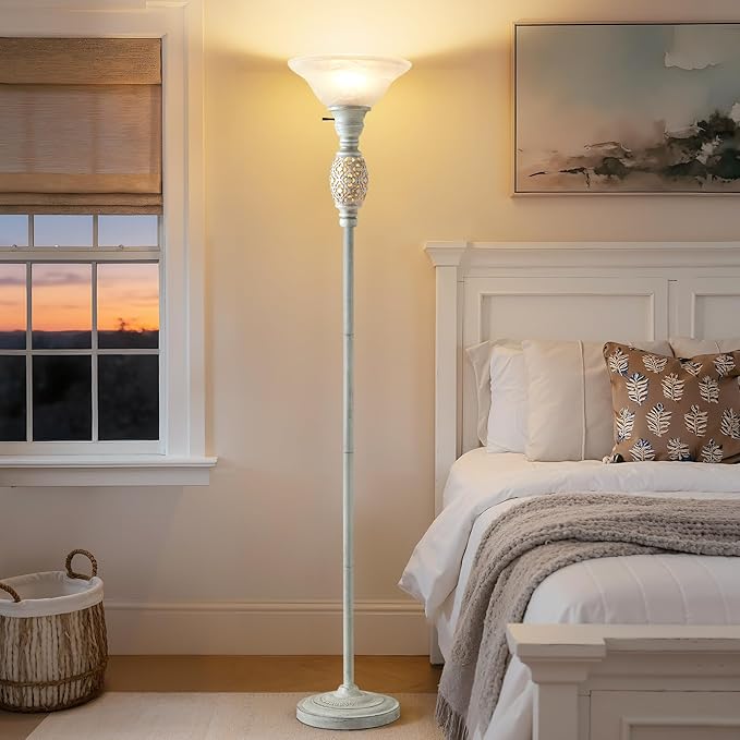 Luvkczc 70" Torchiere Floor Lamp with NightLight - Floor Lamps for Living Room, Bedroom, Office - Vintage Floor lamp with Rotary Switch & Etched Glass Shade, Home Decor, Bulb Included