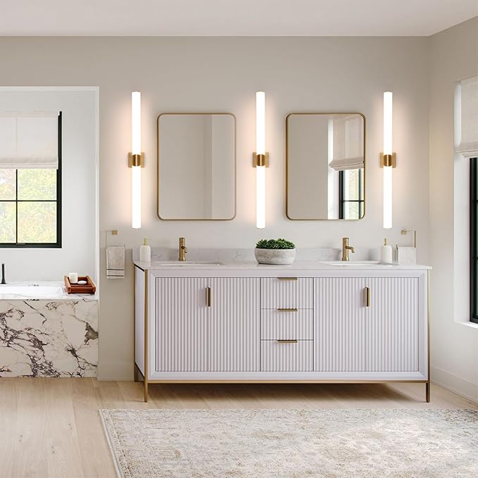 Modern Wall Sconce 38.2 Inch Gold Bathroom Sconces Led Wall Lights with Acrylic Shade Hardwired Long Vanity Lighting Fixtures Over Mirror for Bedroom Living Room Hallway