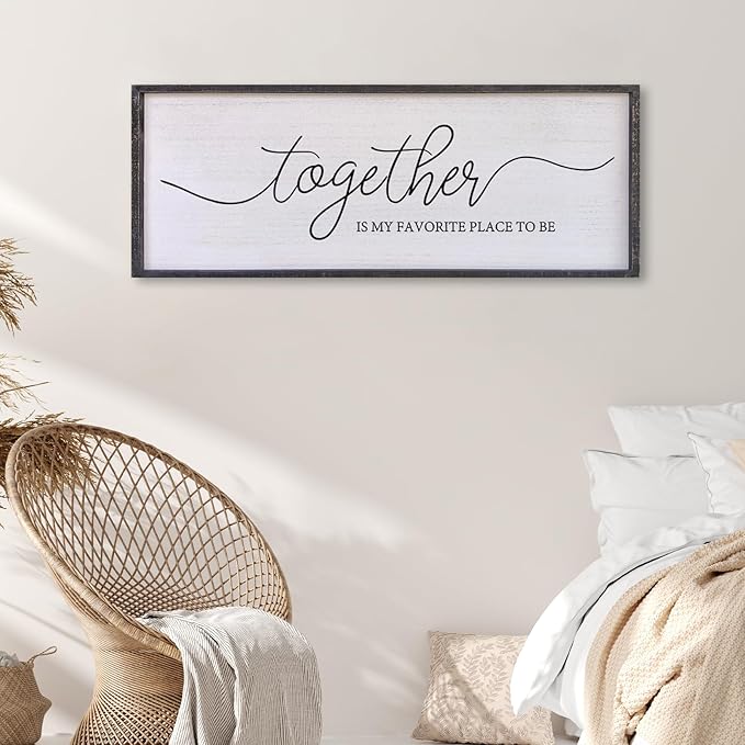Surfapans Together Is My Favorite Place to Be Sign Wall Decor 32"X12" Bedroom Above Bed Rustic Large Beautiful Home Master Room Beautiful Soild Wood Framed Over Bed Hanging Couple Wall Art (Black)