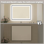 48x36 LED Bathroom Mirrors for Wall - Black Aluminum Framed(Front and Backlit),Anti-Fog Vanity Mirror with Lights,Stepless Dimmable Lighted Mirror,3 Colors Smart Mirror(Horizontal/Vertical)