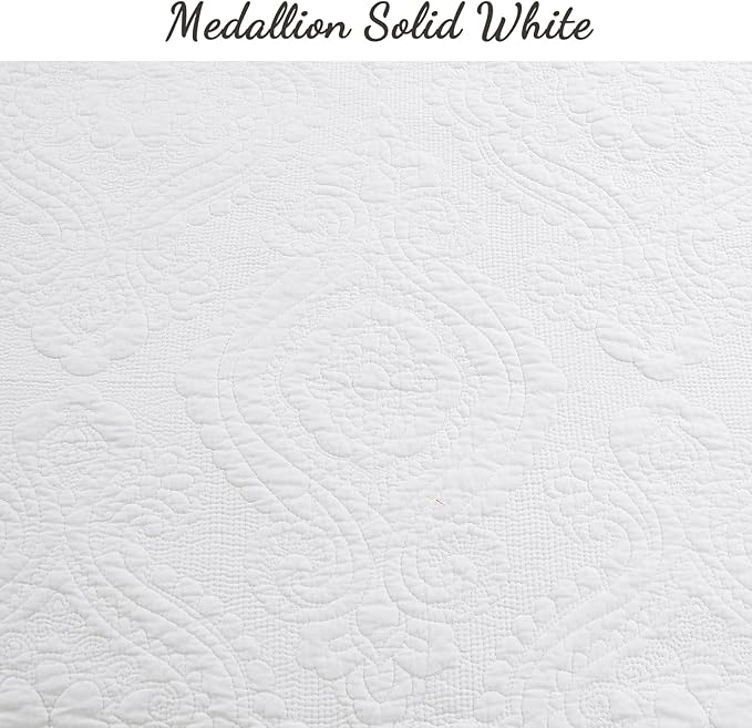 Cozy Line Home Fashions 6 Piece Daybed Cover Set, Solid White Chic Medallion Trendy Damask Quilting All Season Luxury Bedding with Bedskirt, Matching Shams, Decorative Pillow